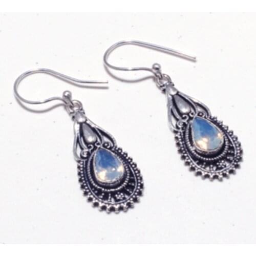 Genuine Opalite Silver Overlay on Copper Earrings ,Hand made Women Jewelry Gift , E5324