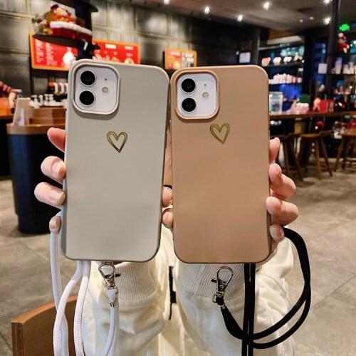 Gold leaf Love Chain Necklace Phone Case phone case for iphone 12 MiNi 7 8 X XS XR MAX 11 Pro Plus SE 6 Lanyard Neck Strap cover