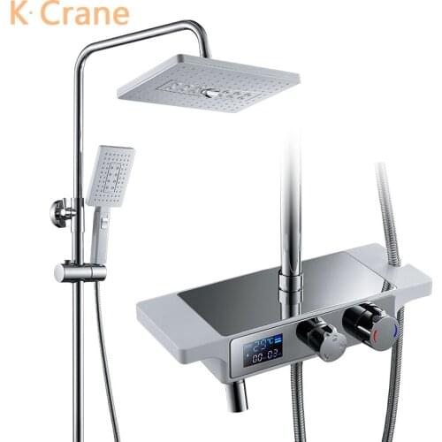 Thermostatic Shower System Bathroom Constant Temperature Digital Showers Set Hot Cold Water Mixer Bath Faucet Black Tap Full Kit