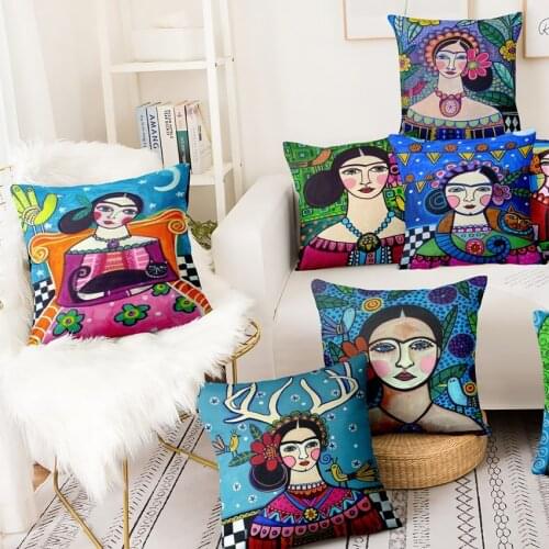 Home Pillow Decoration Mexican Girl Painting Cushion Decorative Pillow Home Decor Almofadas Decorativas Para Sofa Throw Pillow