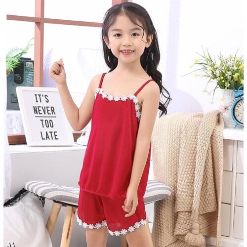 High Quality Lace Children Cloth Summer Sleepwear Sets Girls Sling Pajamas Silk Princess Night Kids Home Girl Sleepwear Baby