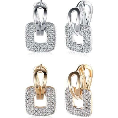 YAONUAN Square Pave Zircon Glisten Ear Drop Prevent Allergy Earrings Fashion Jewelry For Women Trendy Of 2021 Accessories Gift