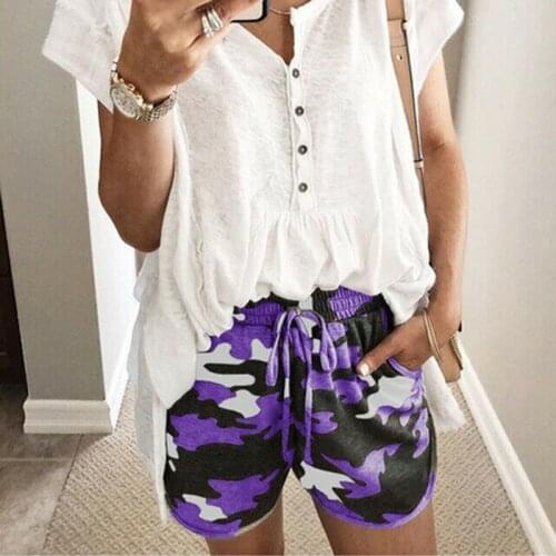 S-5XL 2019 Ladies Casual Sports Shorts Four Colors Womens Daily Shorts Hot Sale Women Camouflage Print Elastic Waist Shorts