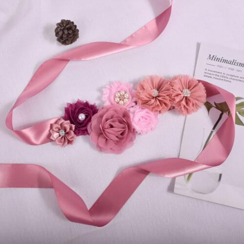 Purtulle Maternity Sash Women Dusty Rose Flower Sash Pregnancy Belly Belt Bridal Ribbon Cummerbunds Wedding Dress Waist Belt