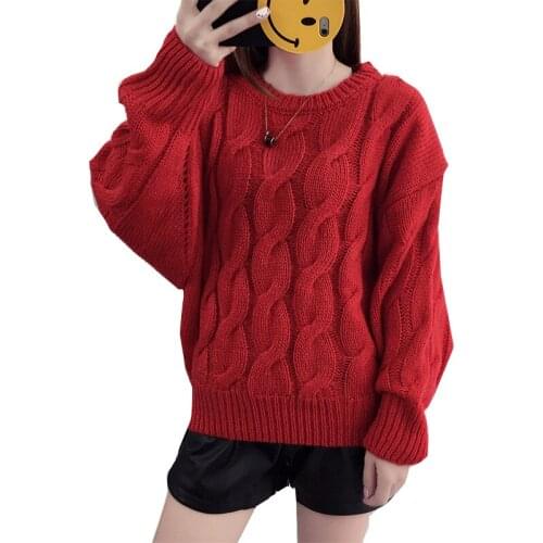 2019 Sweater Women Autumn And Winter Casual Fashion Solid Color Loose Twist Knit womens Sweaters And Pullovers Vestidos LXJ444