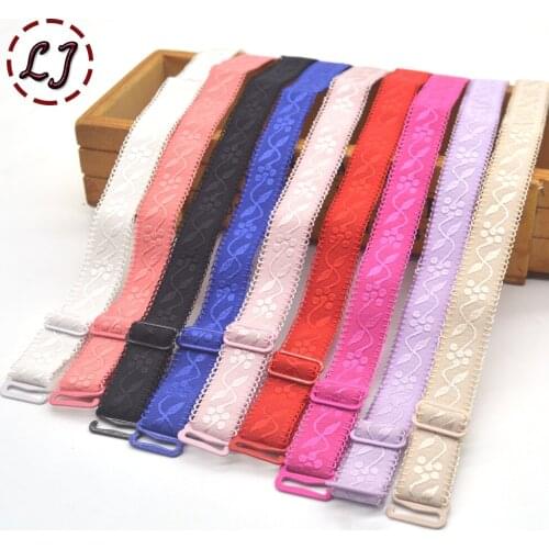 1 pair 15mm width Metal Buckle Bra Straps Womens colorful Silicone Bra Straps lace side Adjustable Baldric Intimates Accessory