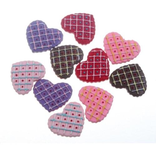20pcs Plaid Mixed Heart Resin Biscuits Decoration Crafts Flatback Cabochon Embellishments For Scrapbooking Accessories