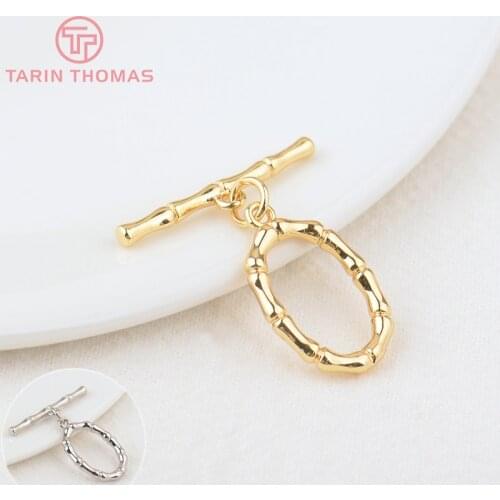 6 Sets O:13x20MM T:24MM 24K Gold Color Plated Brass Flower Oval Bracelet O Toggle Clasps High Quality Diy Jewelry Accessories