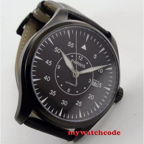 44mm parnis black dial PVD case 21 jewels miyota automatic mens wrist watch P663