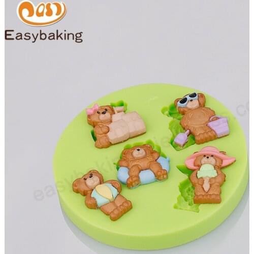 5 Cavities Lovely Teddy Beer Shape Fondant Cake Decorating Tools Biscuits Chocolate Silicone Molds