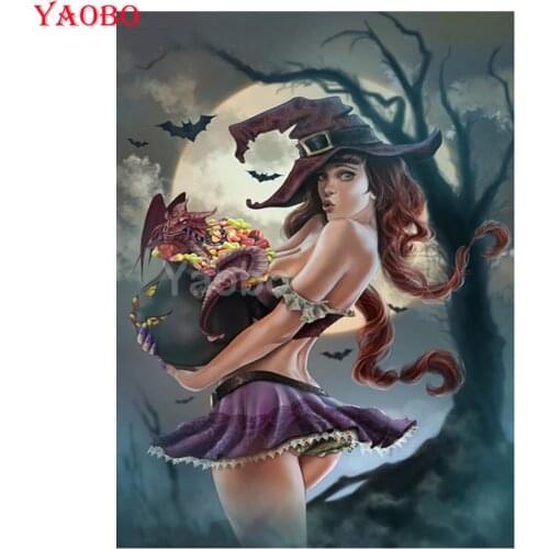 5d diy diamond painting Sexy girl bat night cross stitch mosaic square/round diamond embroidery Witch woman Cartoon Picture