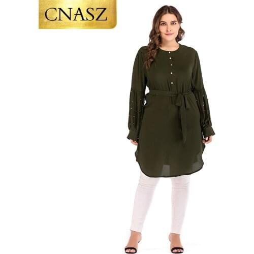 6xl Arabic long top dubai abaya chiffon fabric long sleeve tunics lady islamic clothing for women