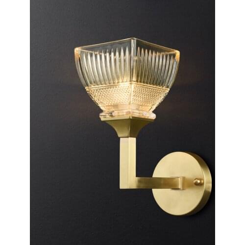 American minimalist living room background wall lamp European classical luxury bedroom bedside copper wall lamp mirror front