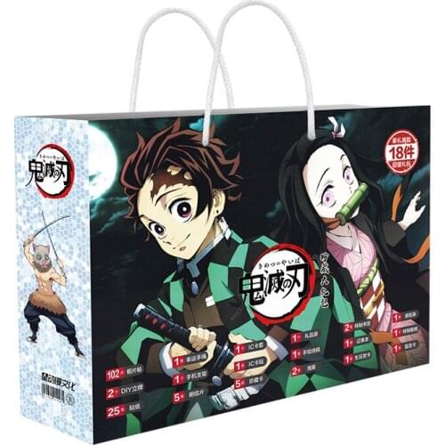 Anime Demon Slayer: Kimetsu No Yaiba Lucky Gift Bag Toy Include Postcard Poster Badge Stickers Bookmark Sleeves Gift