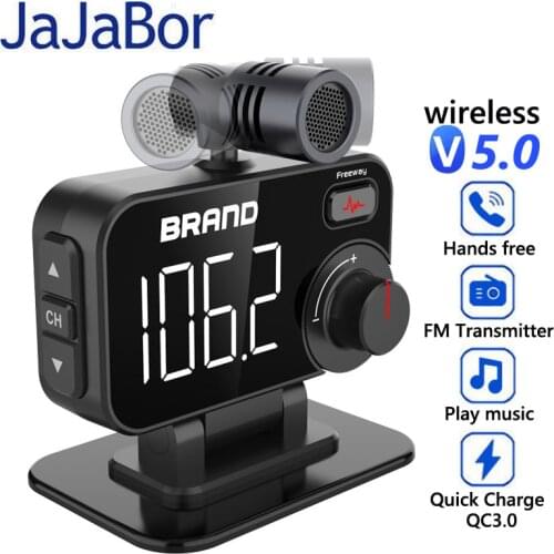 JaJaBor FM Transmitter Bluetooth 5.0 Car Kit Car MP3 Player Quick Charge 3.0 USB Car Charger Support Siri Google Smart Voice