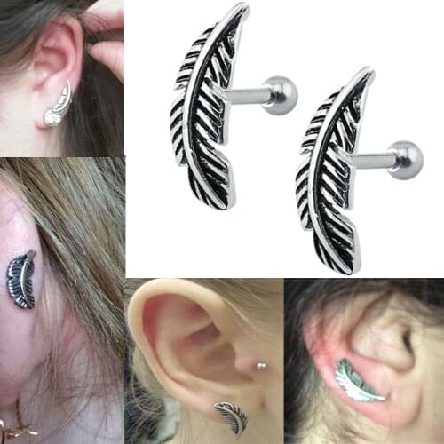 BOG- 1Pair 16g 316L Surgical Steel Feather Ear Helix Cartilage Tragus Feather Earring Studs Piercing Body Jewelry