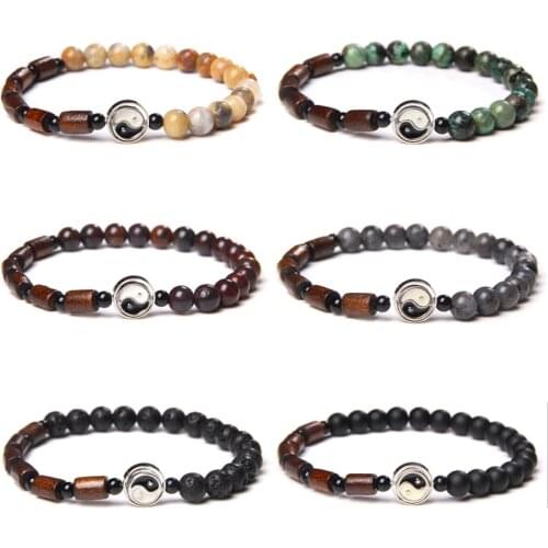 Yin Yang Bracelets Men Natural Healing Balance Energy Crazy Agat African Turquois Stone Beads Bangle Taiji Charm Pulsera Women