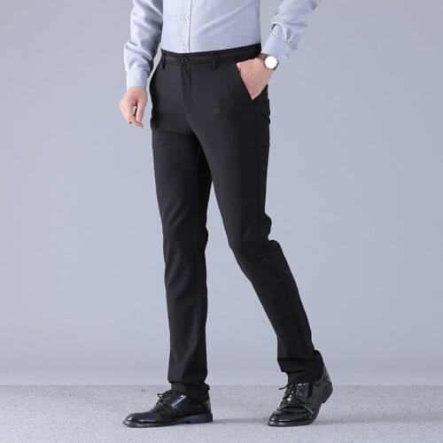 Brand Mens Pant Classics Casual Fashion Business Stretch trousers regular Straight Pant Black Big Size 42 44