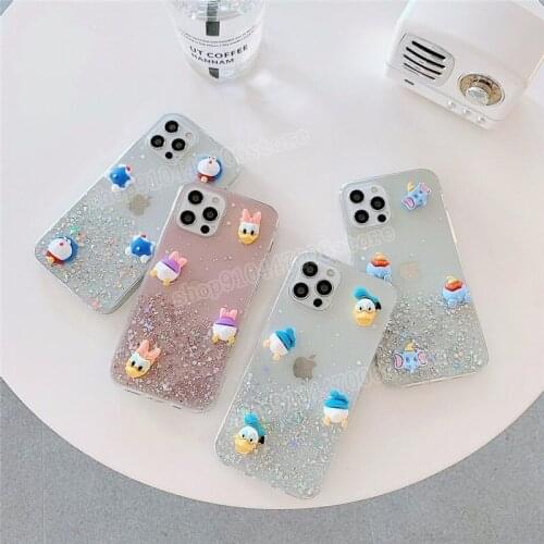 Disney Cute Mickey Minnie Donald Duck for IPhone12 Mobile Phone Case11 12pro Clear Protective Cover Shell Sequined Quicksand