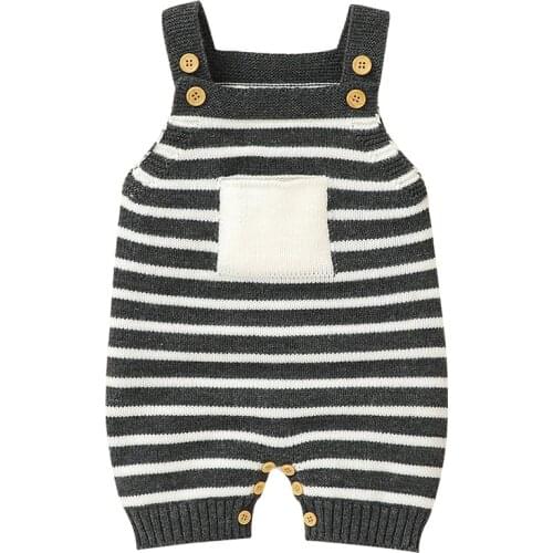 Spring Autumn Infant Baby Boys Girls Stripe Sleeveless Knitting Jumpsuit Overall Toddler Baby Boys Girl Knitting Bodysuits