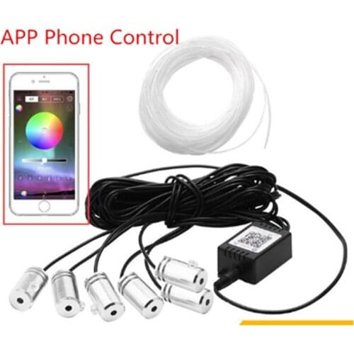 APP Control DIY Music 6M Fiber Optic Band RF Remote Control 6 in 1 RGB LED Atmosphere Car Light Interior Ambient Light Fiber