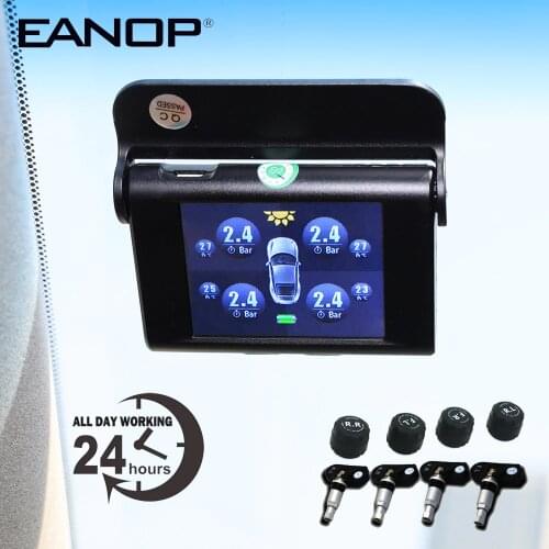 EANOP S368 Solar TPMS 2.4'' TFT LCD Car Tire Pressure Monitoring System 4pcs Internal External Sensors Alarm For Universal Cars