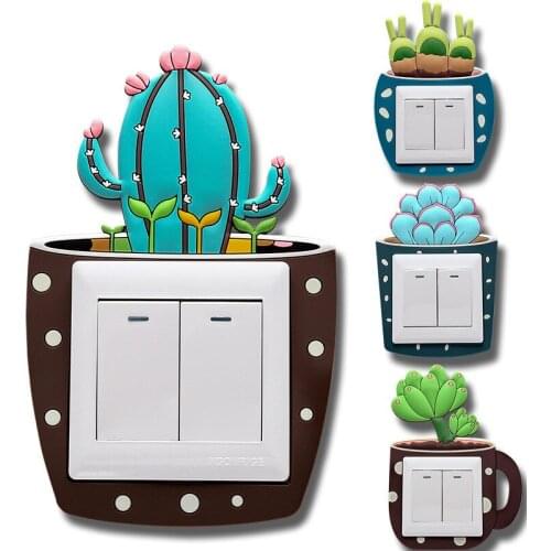 Fluorescent Cute Cartoon 3D Cactus Wall On-off Switch Coverfor Kids Bedroom Luminous Light Switch Outlet Home Decorations