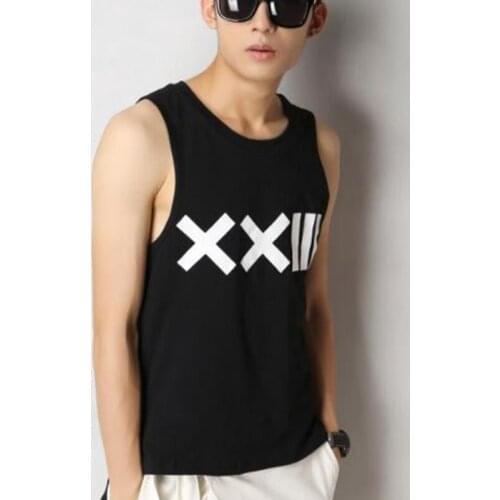 Korean version of large size mens sleeveless t-shirt front short back long asymmetry large male round neck summer