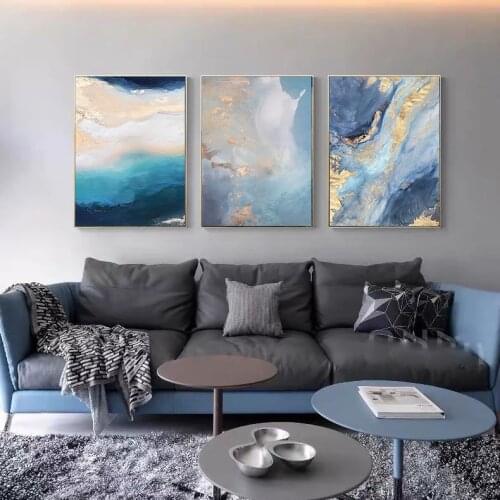 Wall Picture Modern Abstract Blue Marble Gold Foil Blue Color Canvas Painting For Living Room Bedroom Posters Prints Home Decor