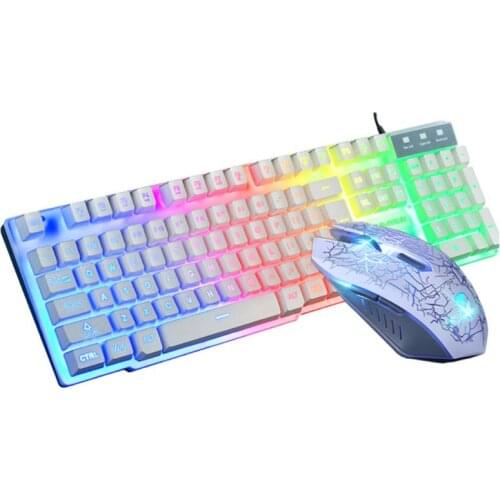 1Set T6 Rainbow LED Backlit Multimedia Ergonomic USB Wired Gaming Keyboard Wired Mouse and Mouse Pad for PC Laptop Computer