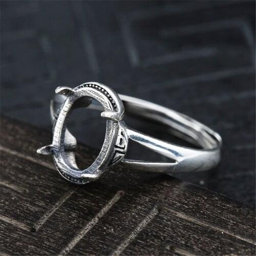 Ring Blank for 7x10mm/9x12mm/10x14mm/12x16mm Oval Cabochons Thai Sterling Silver Adjustable Band Ring Setting JZ0017