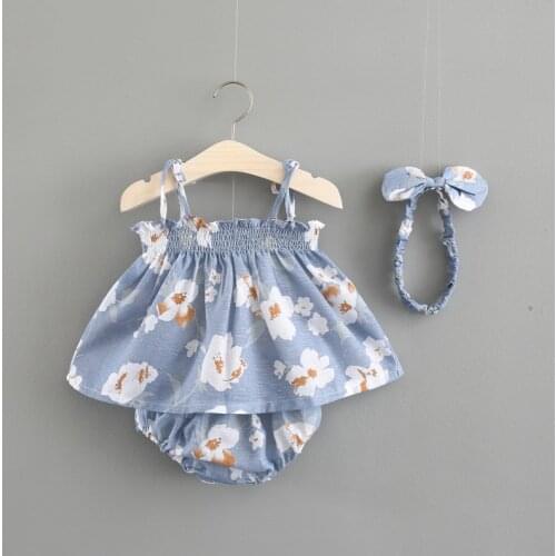 Baby Girls Clothes New Sleeveless Dress + Cute Briefs + Headband 3PCs Outfits Set Floral Print Clothing Sets Summer Sunsuit 0-24