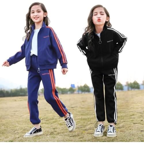 Big Girls Spring Fall Sportswear Clothing Sets Striped Coat+Pants Teenagers Girls School Uniform Kids Tracksuit 8 10 12 14 Years