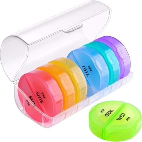 Medicine Box Handy Portable Pill Boxs 1 Set 7-Days Moisture-proof Weekly Pill Organizer Round Pattern Design 14 Compartments