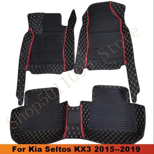 Car Floor Mats For Kia Seltos KX3 2015 2016 2017 2018 2019 Auto Interior Custom Carpets Accessories Leather Foot Rugs