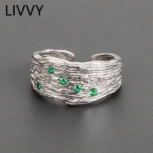 LIVVY Silver Color Gold Round Inlaid Zircon Rhinestone Chain Ring Cool Fashion Women Elegant Open 2021 Trend Rings