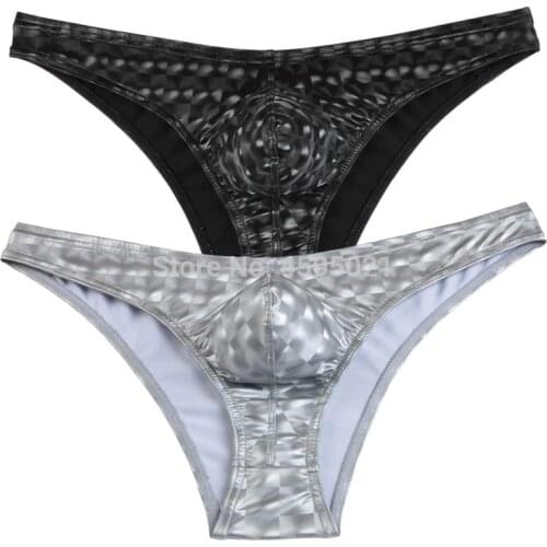 Men Shiny Faux Bikini Briefs Sexy Men Underwear Pouch String Faux Swimwear Brief Shorts