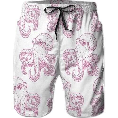 Mens Beach Shorts Swim Trunks Pink Octopus Board Shorts With Pockets Mens Shorts
