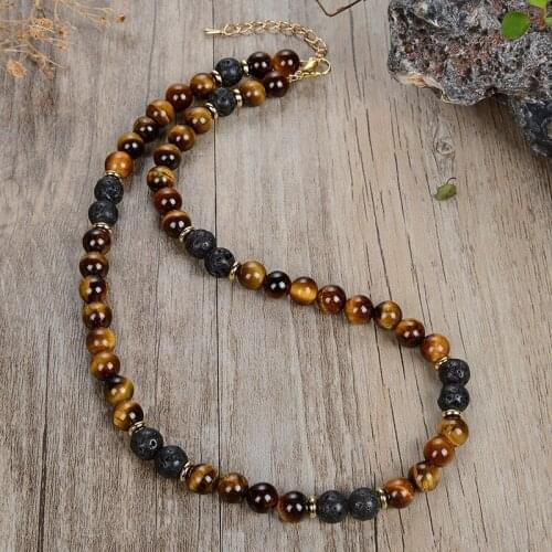 Mens natural tigers eye stone black agate stone carved Buddha beads do not show steel necklace jewelry 45/50/60mm