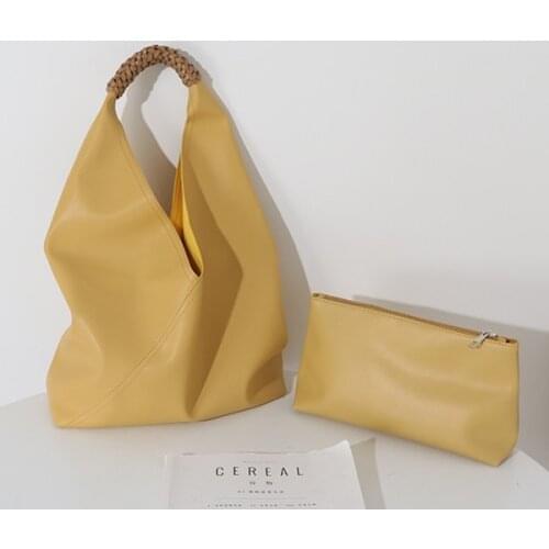 Soft PU leather women Shoulder Bags Large capacity Braided hand strap handbag female Compound bag purse and handbags khaki totes