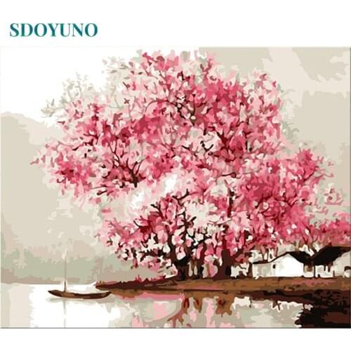 SDOYUNO Frame Peach Blossom DIY Painting By Numbers Landscape Modern Wall Art Canvas Painting Unique Gift For Home Decor 40x50