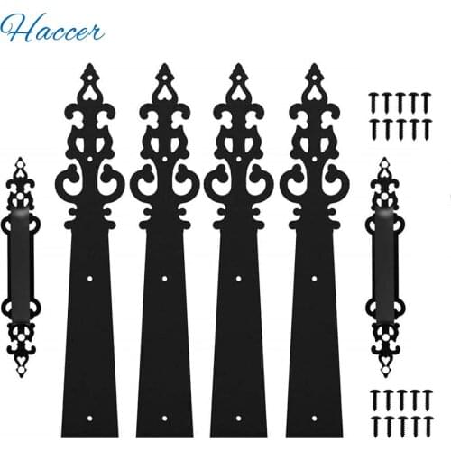 Haccer 6PCS Steel Garage Door Hardware Kit Decorative Carriage House Mounted Hinges Handles