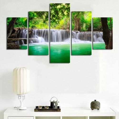 Wall Art Canvas 5 Piece Prints Waterfall Landscap Poster Modular Pictures Modern Home Decor Living Room Decoration Paintings
