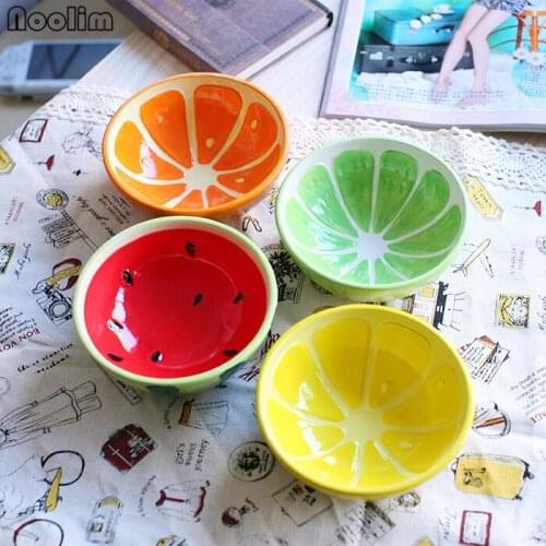 NOOLIM 4 Pcs/lot Ceramic Bowl Fruits Print Food Container Salad Bowl Baby Love Cute Cups Fruit Bowl Dishes Kitchen Bowls