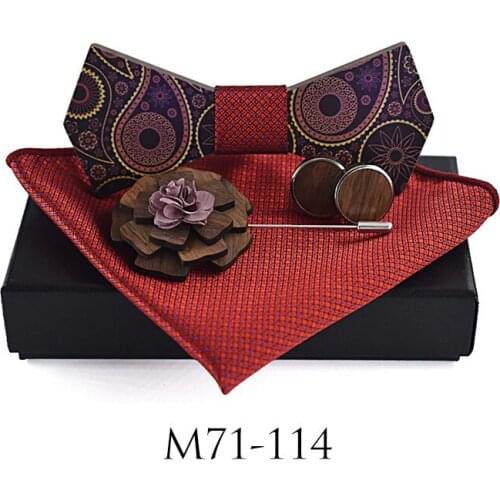 New Surface Printing Suit Brooch + Square Scarf + Breastbuckle + Wooden Collar Wedding Ceremony Casual Shirt Tie Set