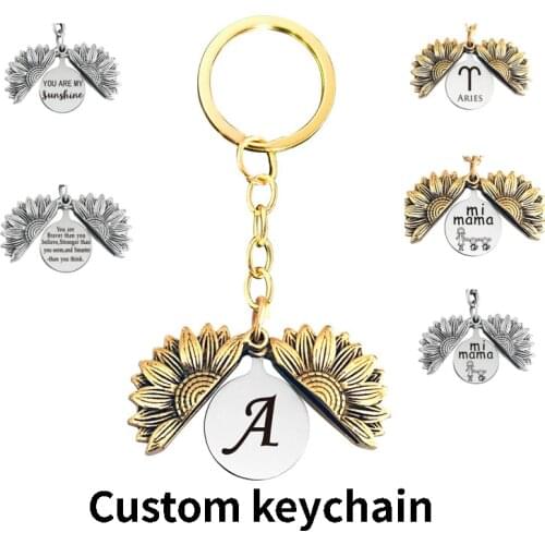 Custom A-Z Letters Initial Sunflower Keychain Your Are My Sunshine Lettering Original Keychains for Men Women Key Ring Trinket