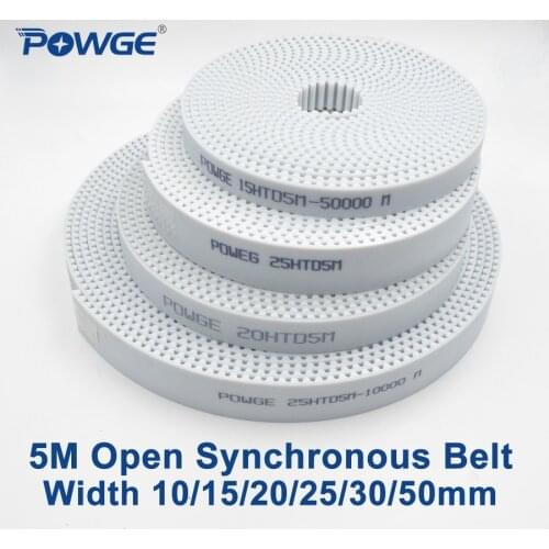 POWGE Arc Tooth PU White HTD 5M Open Timing belt Width 10/15/20/25/30/50mm Polyurethane steel 5M-20mm HTD5M Synchronous pulley