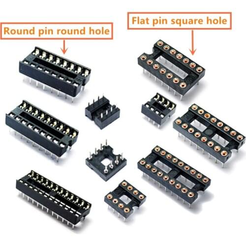 Round pin Straight flat pin DIP chip holder IC integrated op amp socket Square hole 6P 8P 14P 16P 18P 20P 24P 28P 32P 40P