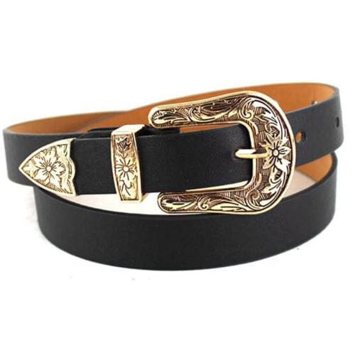 Gold Black Metal Buckle Belt Women Western Cowgirl Waist Belt Waistband PU Leather Waist Belts for Women Jeans Pants