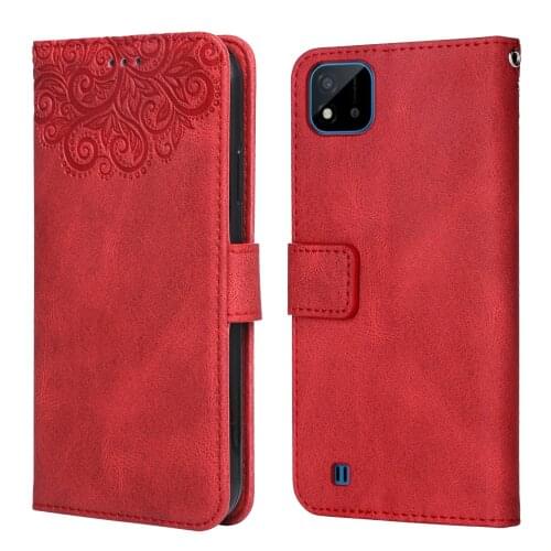 Luxury Leather Case for Realme C20 Flower Embossing RMX3063 RMX2027 RMX2020 Wallet Flip Phone Case for Realme C 20 Cover